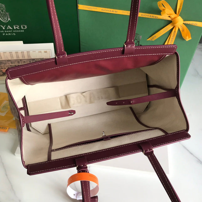 BELLECHASSE BIAUDE PM BAG 36 IN WINE RED GOYARDINE CANVAS AND CALFSKIN TRIM