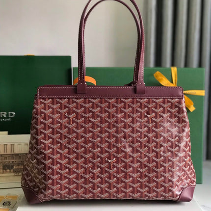BELLECHASSE BIAUDE PM BAG 36 IN WINE RED GOYARDINE CANVAS AND CALFSKIN TRIM