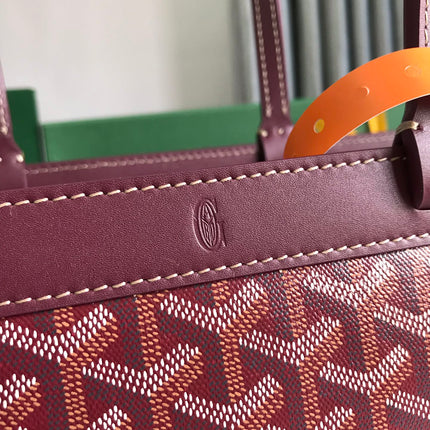 BELLECHASSE BIAUDE PM BAG 36 IN WINE RED GOYARDINE CANVAS AND CALFSKIN TRIM