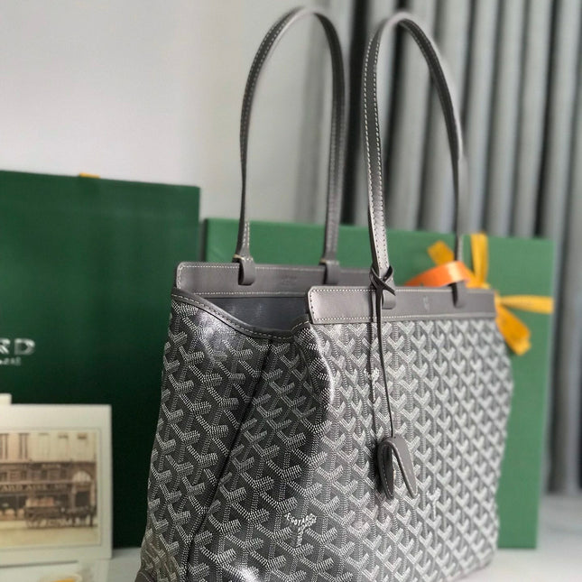 BELLECHASSE BIAUDE PM BAG 36 IN GRAY GOYARDINE CANVAS AND CALFSKIN TRIM
