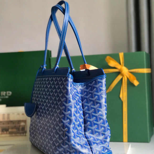BELLECHASSE BIAUDE PM BAG 36 IN BLUE GOYARDINE CANVAS AND CALFSKIN TRIM