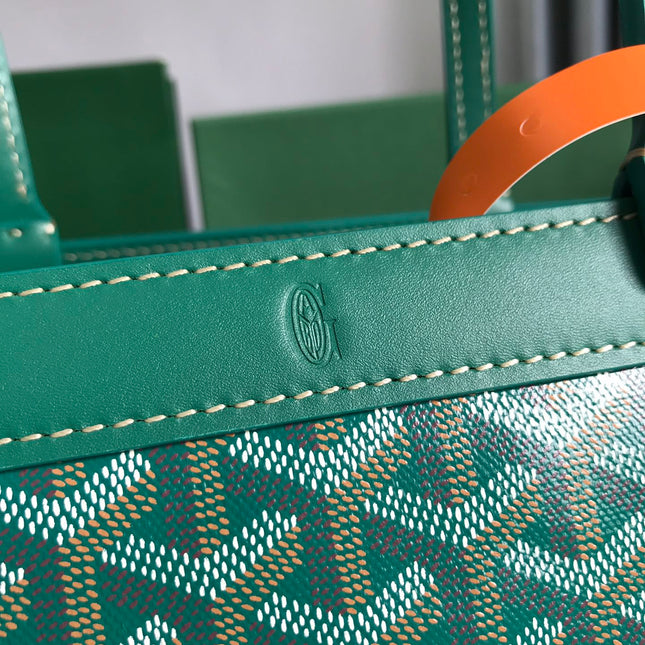 BELLECHASSE BIAUDE PM BAG 36 IN GREEN GOYARDINE CANVAS AND CALFSKIN TRIM