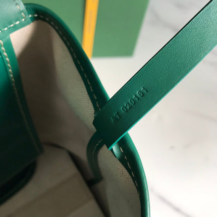 BELLECHASSE BIAUDE PM BAG 36 IN GREEN GOYARDINE CANVAS AND CALFSKIN TRIM