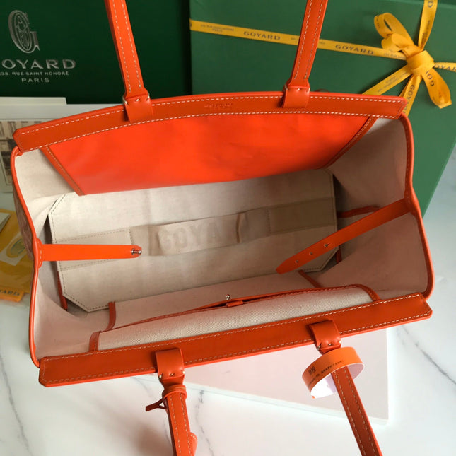 BELLECHASSE BIAUDE PM BAG 36 IN ORANGE GOYARDINE CANVAS AND CALFSKIN TRIM