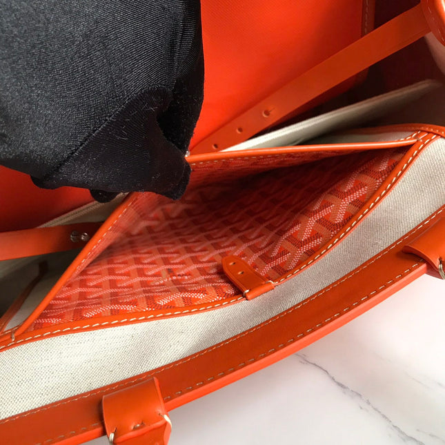 BELLECHASSE BIAUDE PM BAG 36 IN ORANGE GOYARDINE CANVAS AND CALFSKIN TRIM