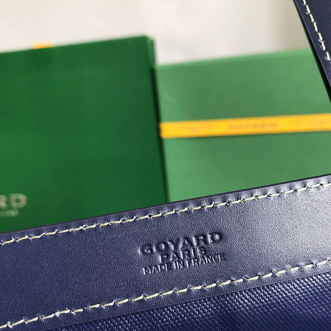 BELLECHASSE BIAUDE PM BAG 36 IN NAVY BLUE GOYARDINE CANVAS AND CALFSKIN TRIM