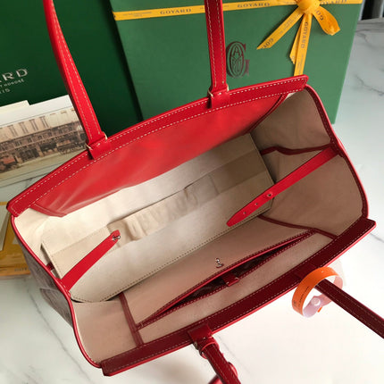 BELLECHASSE BIAUDE PM BAG 36 IN CLASSIC RED GOYARDINE CANVAS AND CALFSKIN TRIM