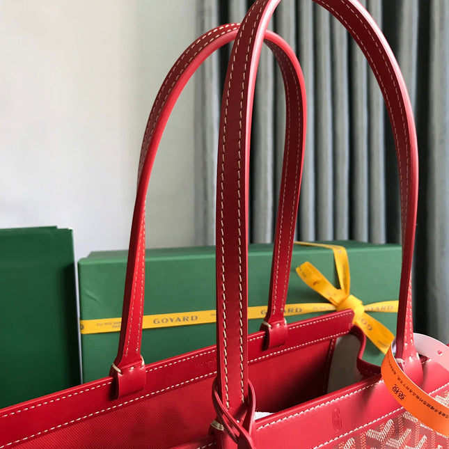 BELLECHASSE BIAUDE PM BAG 36 IN CLASSIC RED GOYARDINE CANVAS AND CALFSKIN TRIM