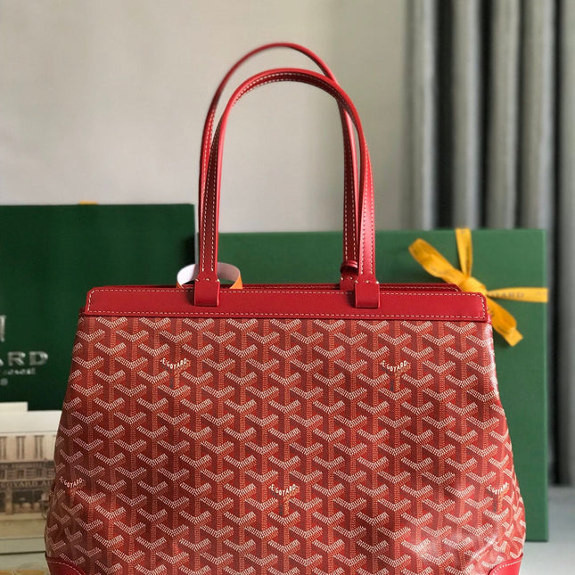 BELLECHASSE BIAUDE PM BAG 36 IN CLASSIC RED GOYARDINE CANVAS AND CALFSKIN TRIM