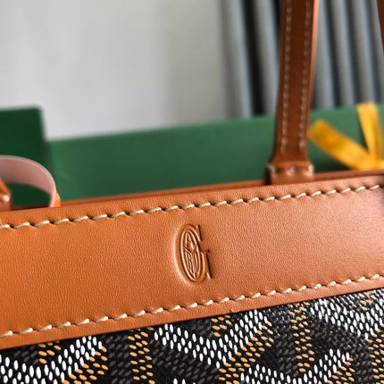BELLECHASSE BIAUDE PM BAG 36 IN BLACK GOYARDINE CANVAS AND TAN CALFSKIN TRIM