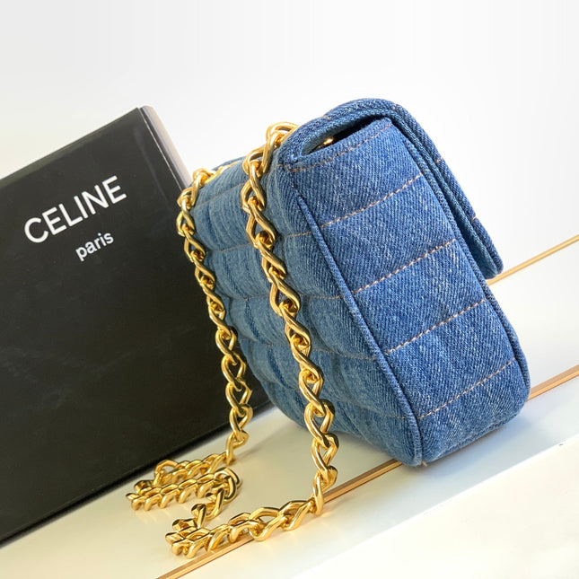 DENIM LEATHER 24 CHAIN SHOUDER BAG