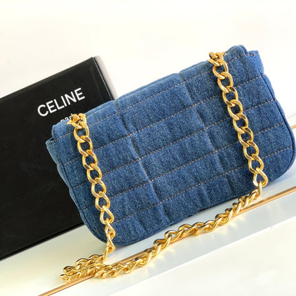 DENIM LEATHER 24 CHAIN SHOUDER BAG