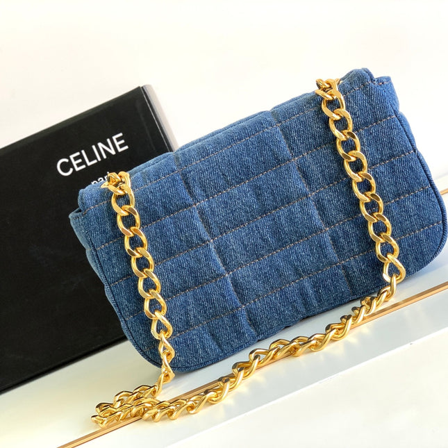 DENIM LEATHER 24 CHAIN SHOUDER BAG
