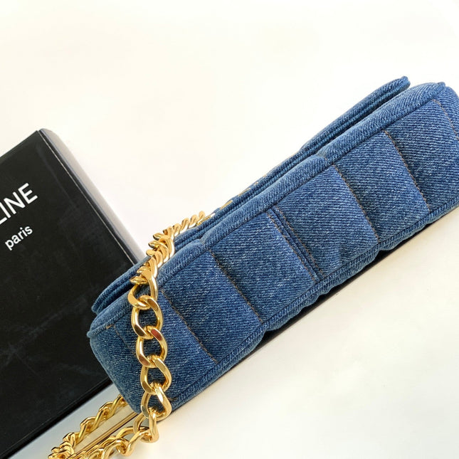 DENIM LEATHER 24 CHAIN SHOUDER BAG