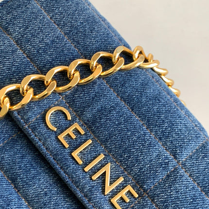 DENIM LEATHER 24 CHAIN SHOUDER BAG