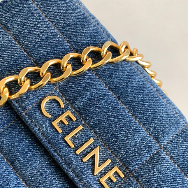 DENIM LEATHER 24 CHAIN SHOUDER BAG