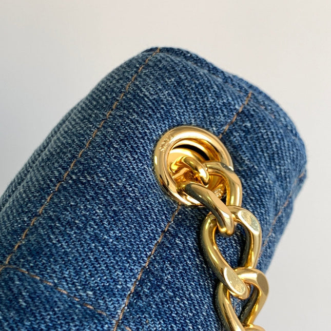 DENIM LEATHER 24 CHAIN SHOUDER BAG