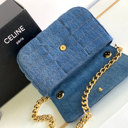 DENIM LEATHER 24 CHAIN SHOUDER BAG