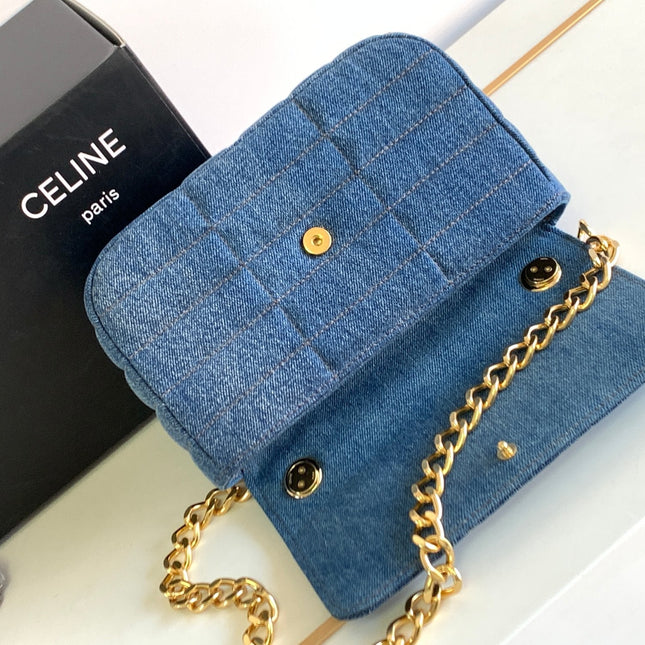 DENIM LEATHER 24 CHAIN SHOUDER BAG