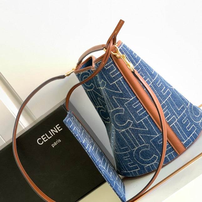 BUCKET 25 PRINTED DENIM BAG NAVY BLUE