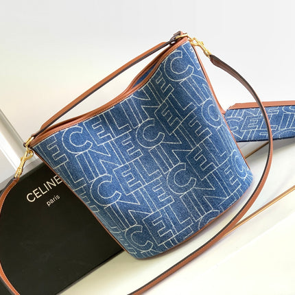 BUCKET 25 PRINTED DENIM BAG NAVY BLUE