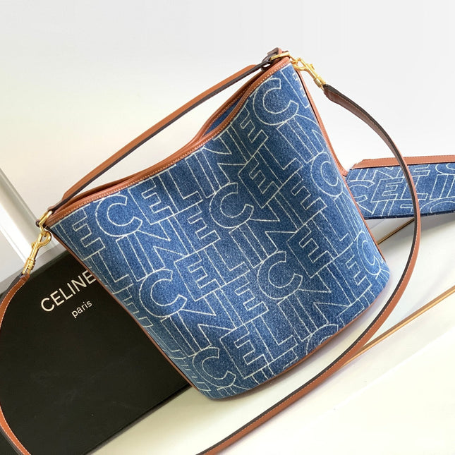 BUCKET 25 PRINTED DENIM BAG NAVY BLUE