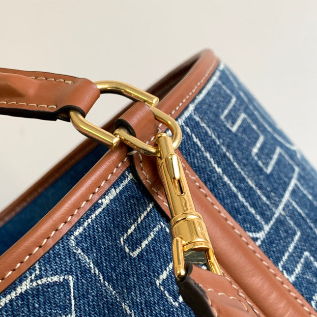 BUCKET 25 PRINTED DENIM BAG NAVY BLUE