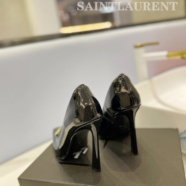 SL SILVANA CHAIN PUMPS GLOSSY BLACK CALFSKIN
