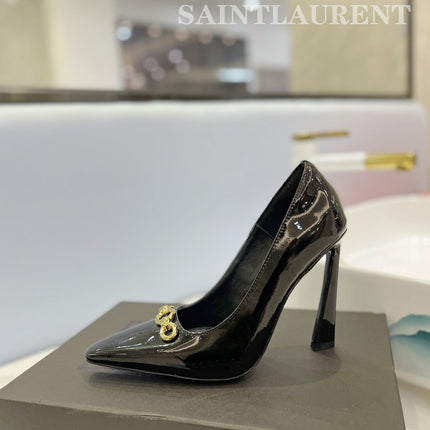 SL SILVANA CHAIN PUMPS GLOSSY BLACK CALFSKIN