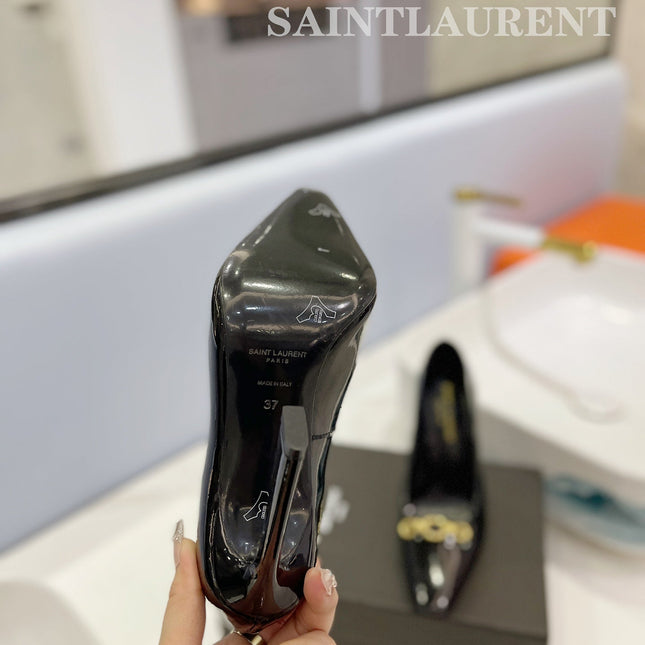 SL SILVANA CHAIN PUMPS GLOSSY BLACK CALFSKIN