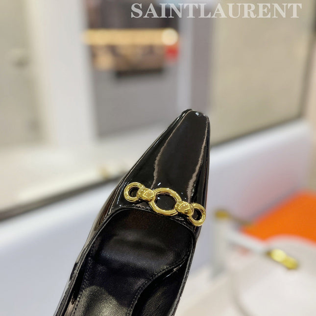 SL SILVANA CHAIN PUMPS GLOSSY BLACK CALFSKIN