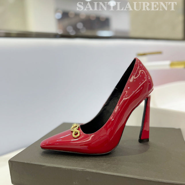 SL SILVANA CHAIN PUMPS GLOSSY RED CALFSKIN