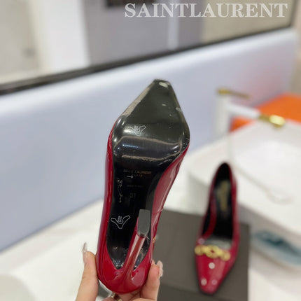 SL SILVANA CHAIN PUMPS GLOSSY RED CALFSKIN