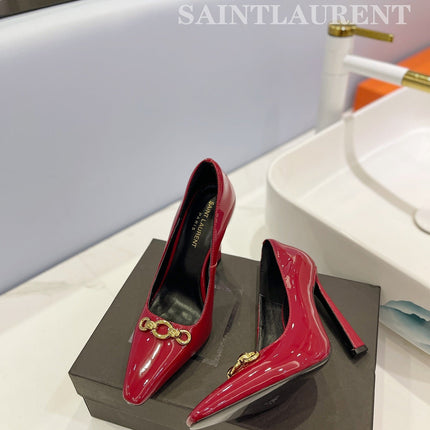 SL SILVANA CHAIN PUMPS GLOSSY RED CALFSKIN