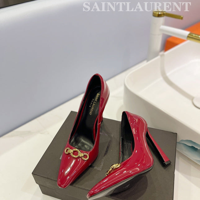 SL SILVANA CHAIN PUMPS GLOSSY RED CALFSKIN