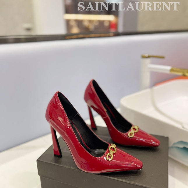 SL SILVANA CHAIN PUMPS GLOSSY RED CALFSKIN