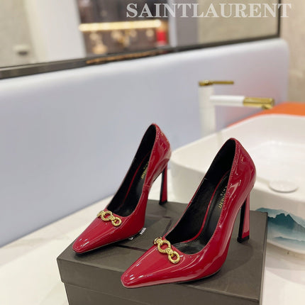 SL SILVANA CHAIN PUMPS GLOSSY RED CALFSKIN