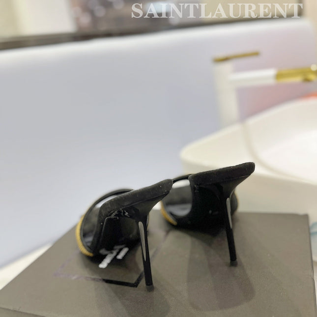SL LUCKY GOLD CRYSTAL HIGH HEELS BLACK CALFSKIN