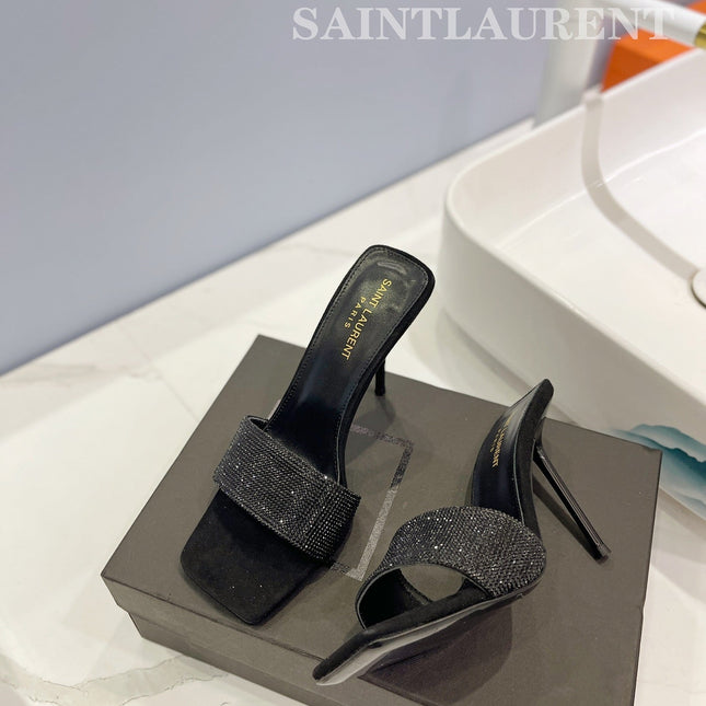 SL LUCKY BLACK CRYSTAL HIGH HEELS BLACK CALFSKIN