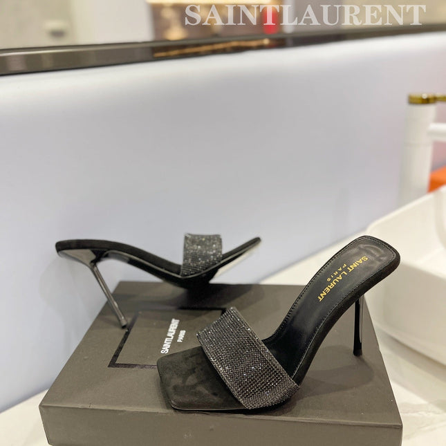 SL LUCKY BLACK CRYSTAL HIGH HEELS BLACK CALFSKIN