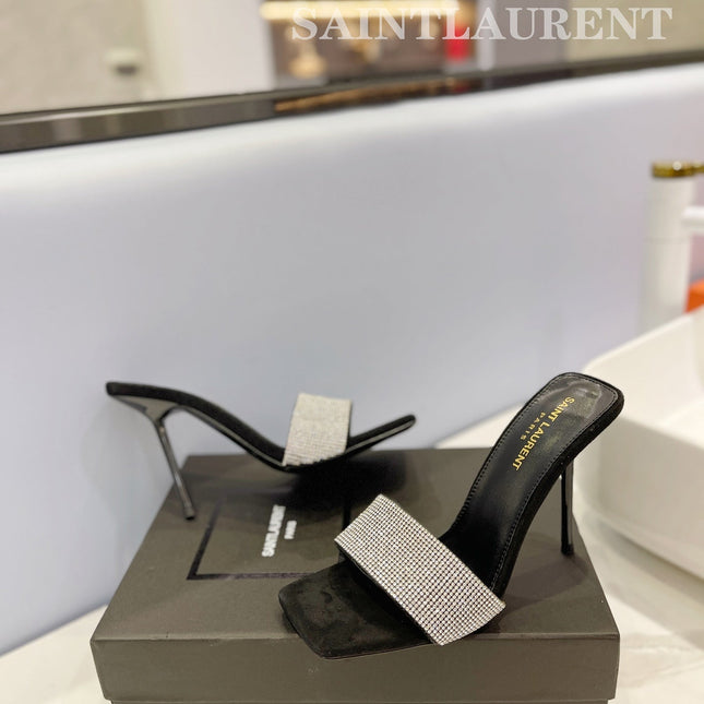 SL LUCKY WHITE CRYSTAL HIGH HEELS BLACK CALFSKIN