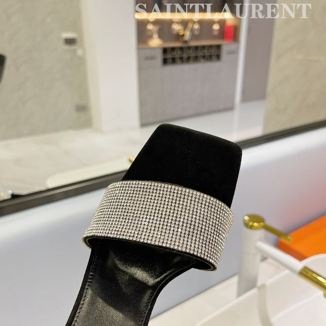 SL LUCKY WHITE CRYSTAL HIGH HEELS BLACK CALFSKIN