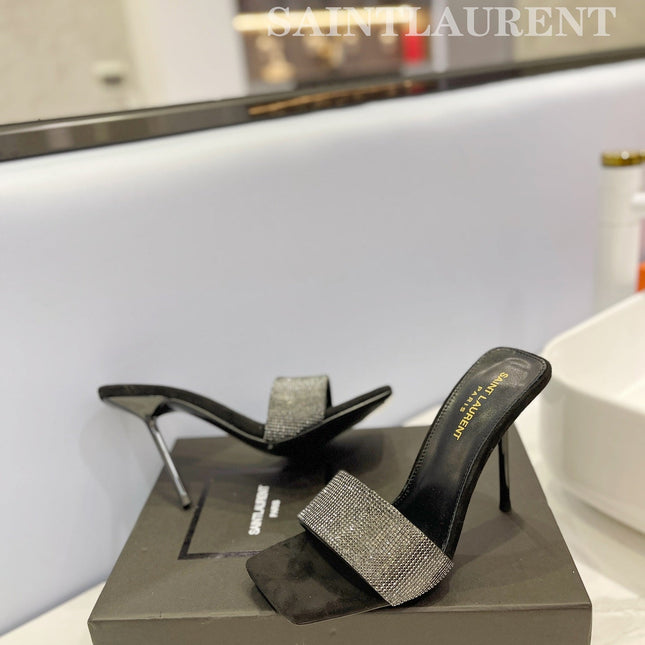 SL LUCKY CRYSTAL HIGH HEELS BLACK CALFSKIN