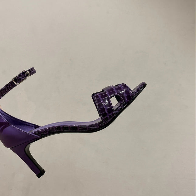 PREMIERE 70 SANDAL IN VIOLET PURPLE CROCODILE LEATHER