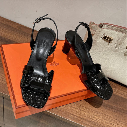 SLINGBACK ETERNITE 75 BLACK LAMBSKIN AND CROCODILE LEATHER