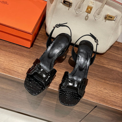 SLINGBACK ETERNITE 75 BLACK LAMBSKIN AND CROCODILE LEATHER