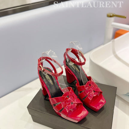 SL TRIBUTE FLATFORM SANDALS GLOSSY RED CALFSKIN