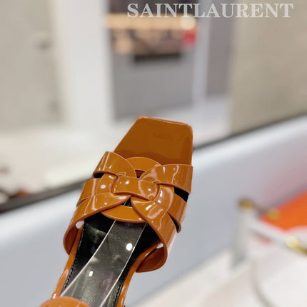 SL TRIBUTE FLATFORM SANDALS GLOSSY COPPER CALFSKIN