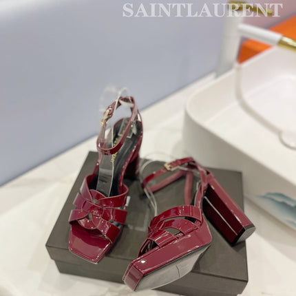 SL TRIBUTE FLATFORM SANDALS GLOSSY BERRY CALFSKIN