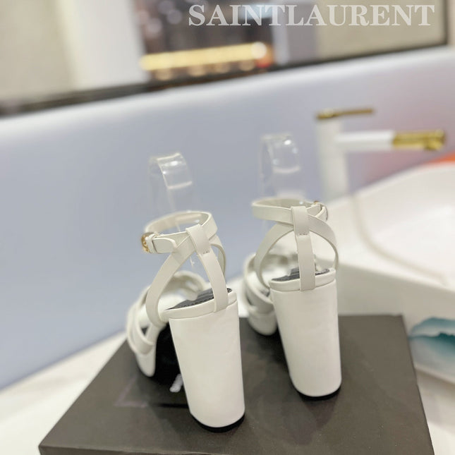 SL TRIBUTE FLATFORM SANDALS WHITE CALFSKIN